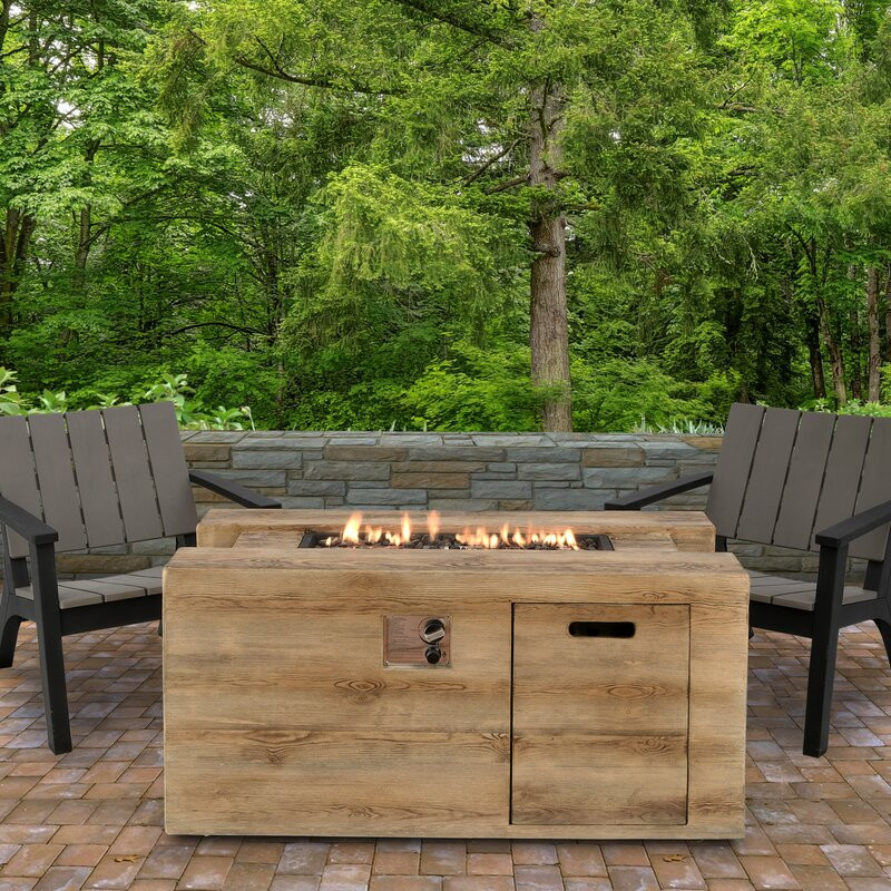 24" H x 22" W Stone Propane Outdoor Fire Pit Table with Lid