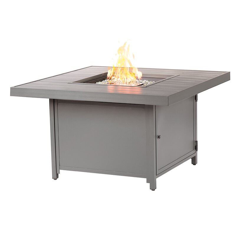 Gulli Square 42 In. X 42 In. Aluminum Fire Pit Table With Glass Beads, Two Covers, Lid, 55,000 Btus In Grey Finish