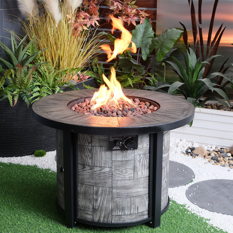 Outdoor Propane Fire Pit, Square Stonecrest Gas Fire Pit, Concrete Propane Fire Table 50,000 BTU Gas Fire Pit