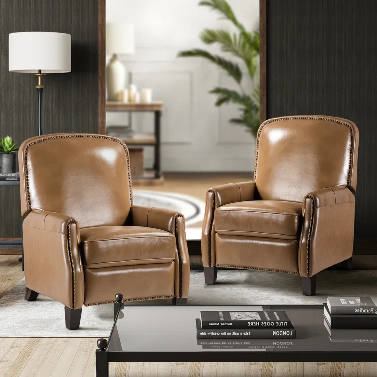 Glen Ellyn 30" Wide Genuine Leather Manual Club Recliner (Set of 2)