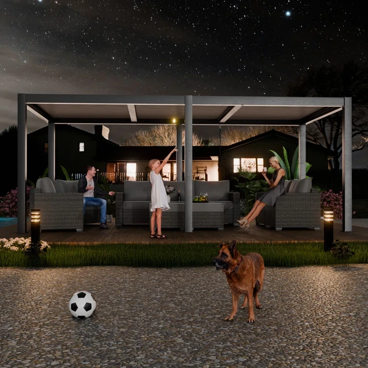 90" H x 156" W x 120" DMetal Pergola with Independent Adjustable Louver Roof