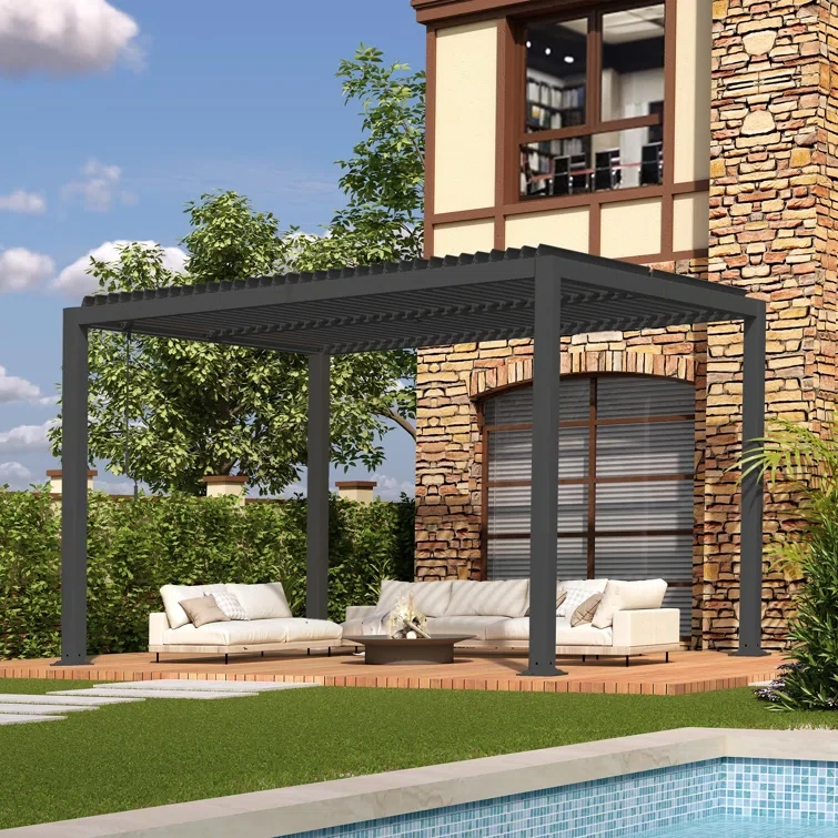 13 Ft. W x 10 Ft. D Metal Louvered Pergola with Adjustable Roof