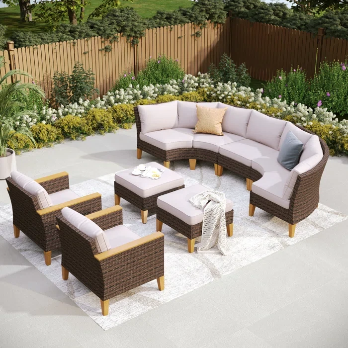 Argyri Wicker Outdoor Patio Conversation Furniture Sectional Set without Fire Pit Table