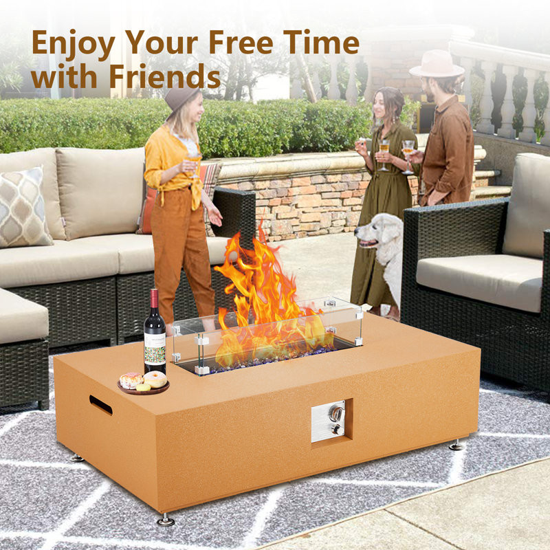 Selway 12.2'' H x 48'' W Steel Propane Outdoor Fire Pit Table with Lid