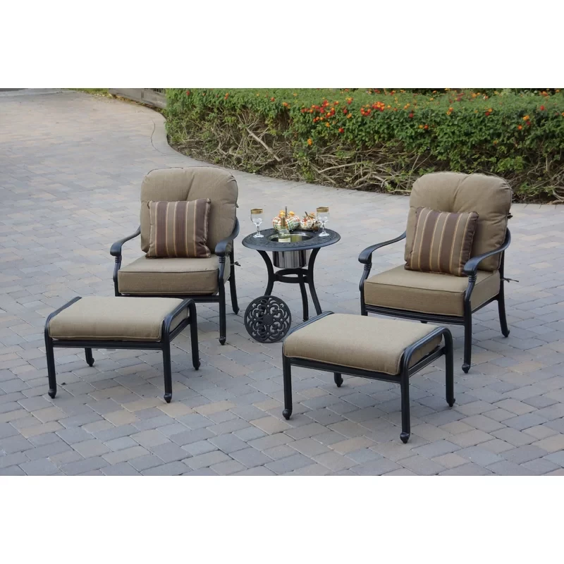 Byrge 5-Piece Patio Conversation Set with Cushions and 24" Round Ice Bucket End Table