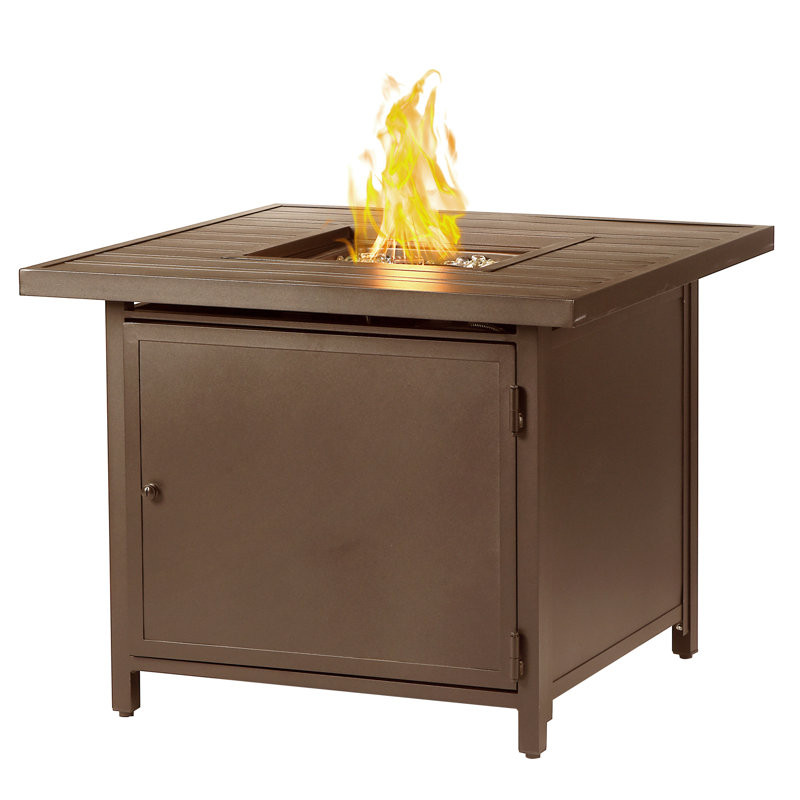 Square 42 In. X 42 In. Aluminum Propane Fire Pit Table With Glass Beads, Two Covers, Lid, 55,000 Btus In Grey Finish