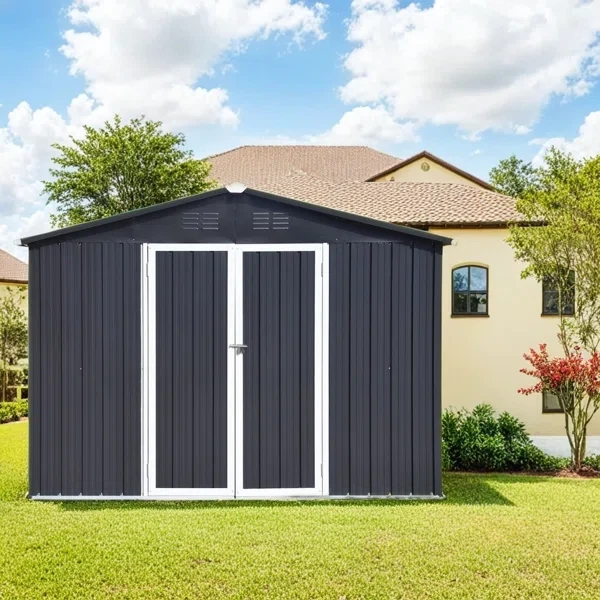 10 Ft X 8 Ft Metal Storage Shed Dark-Grey with Window