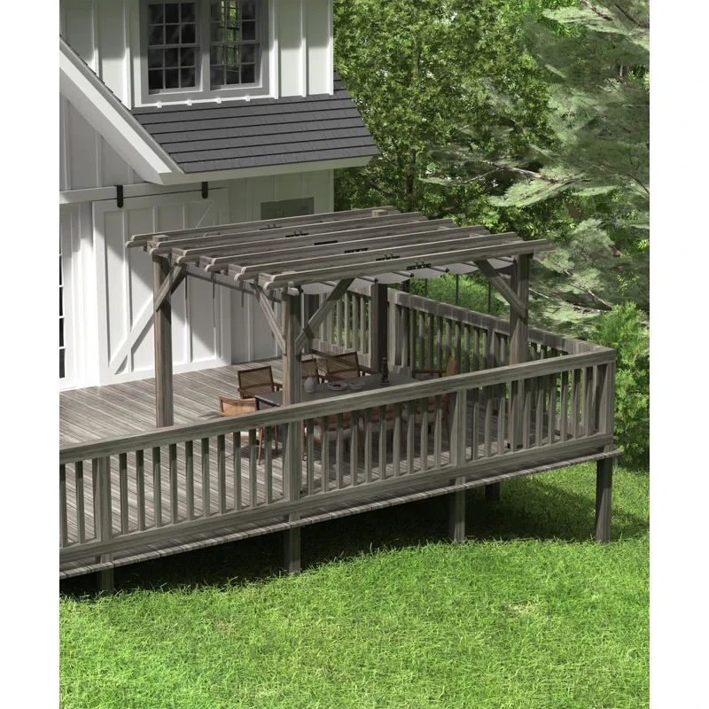 12 Ft. W x 10 Ft. D Solid Wood Pergola with Canopy