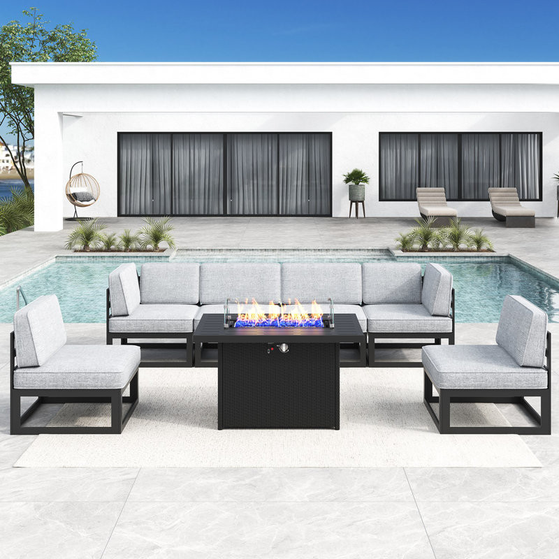 7 - Piece Outdoor Modular Sectional Set with Fire Table