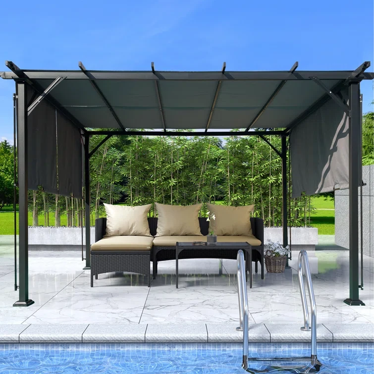 Outdoor Pergola Patio Gazebo,Retractable Shade Canopy