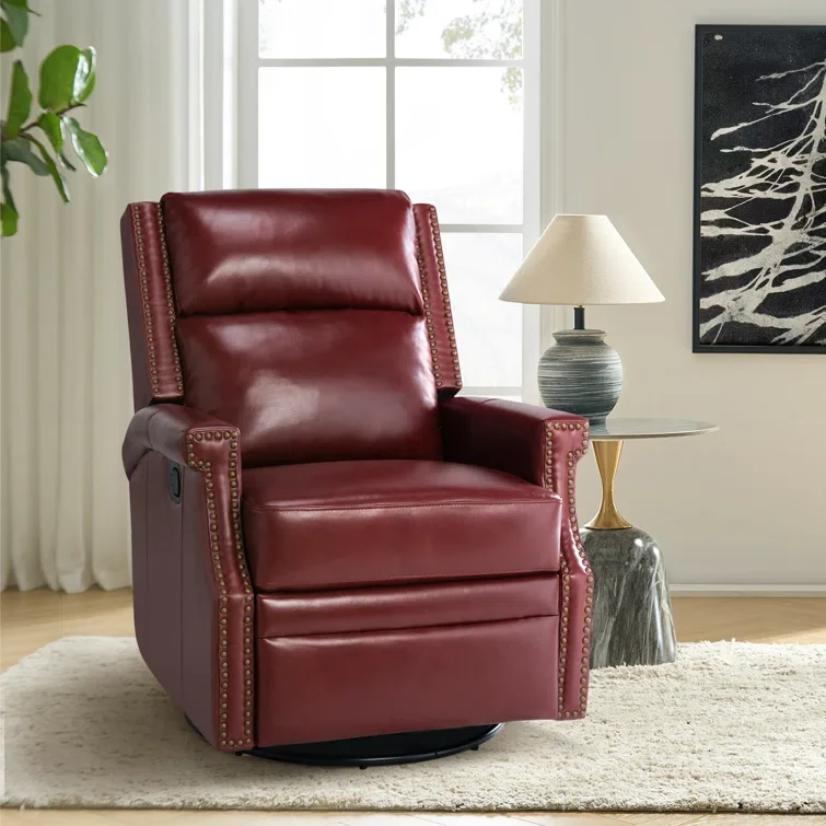 Manning 29.6'' Wide Genuine Leather Swivel Rocking Manual Recliner