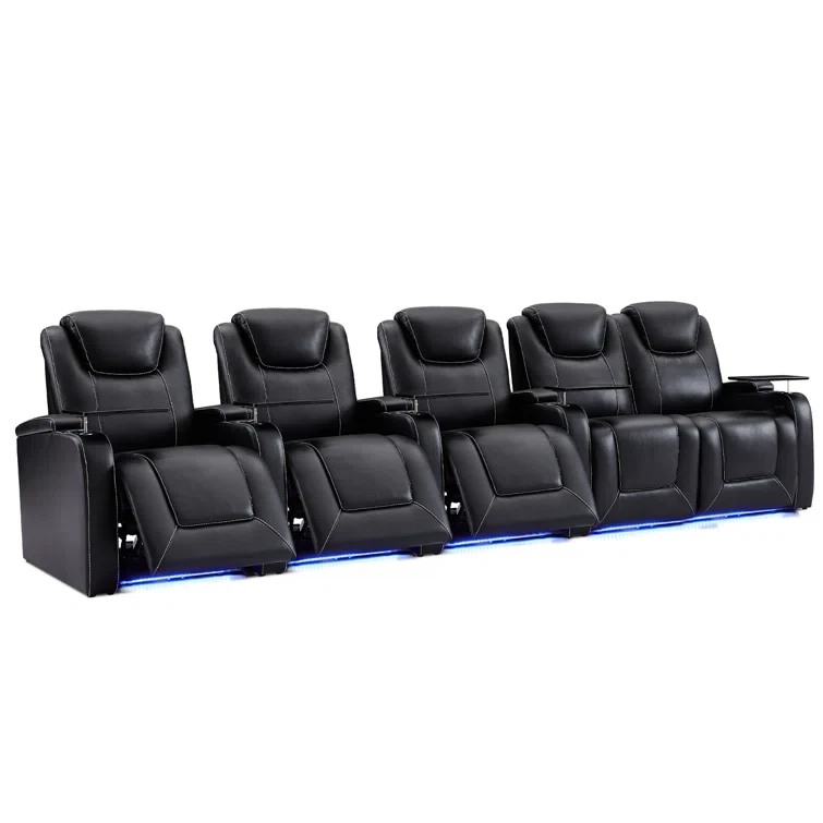 Faux Leather Home Theater Seating with Cup Holder (Set of 5)