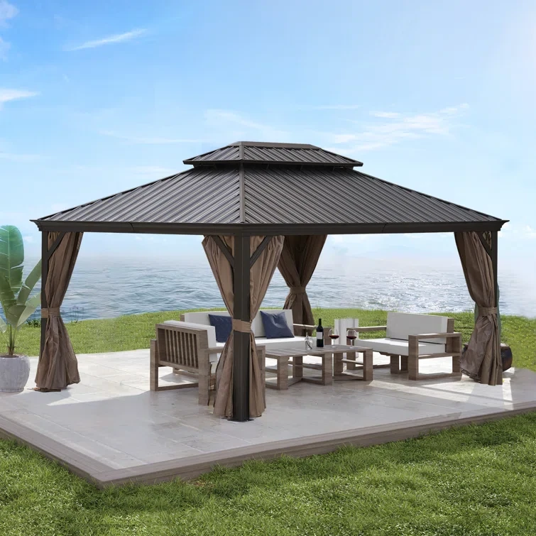 12*16FT Patic Gazebo,Alu Gazebo With Steel Canopy,Outdoor Permanent Hardtop