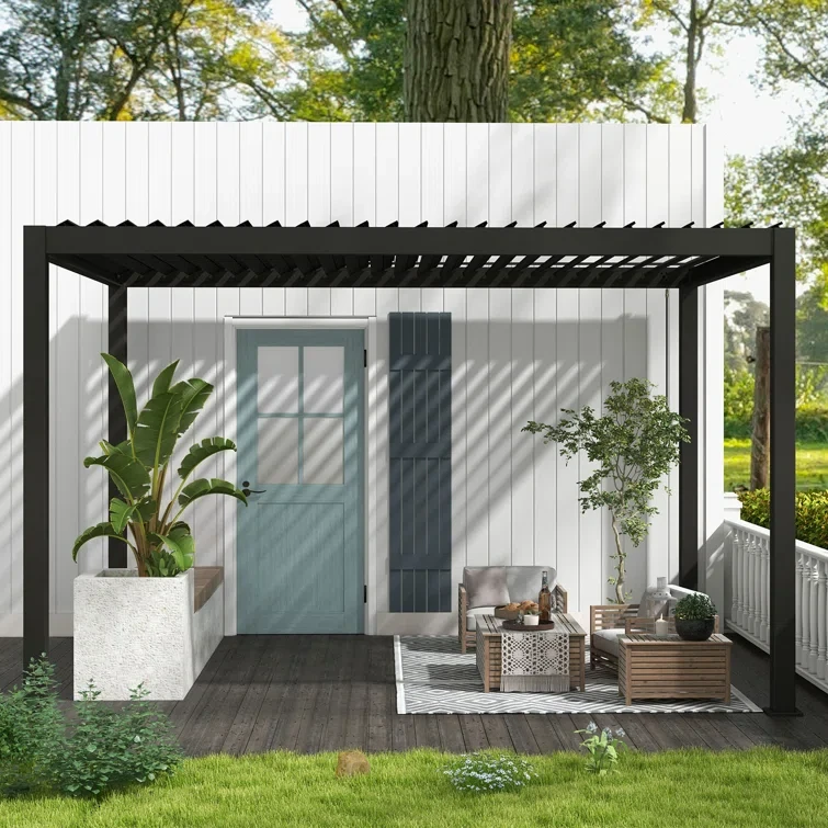 10 ft x 13 ft 111DA Full Aluminum Frame Pergola with Adjustable Double-Layer Louvers