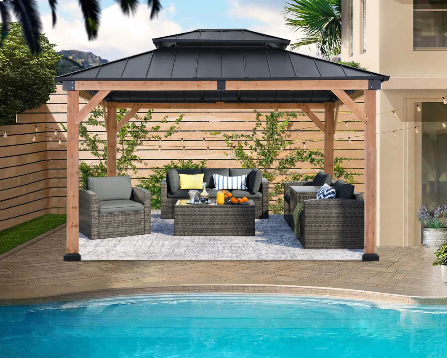 11 Ft. W x 11 Ft. D Solid Wood Patio Gazebo