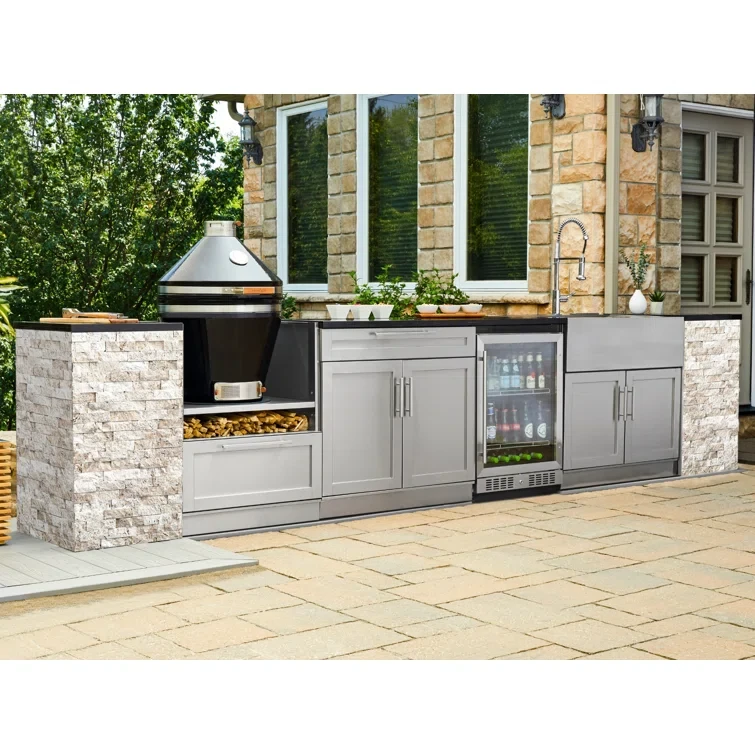 Outdoor Kitchen Signature Series 11 Piece L Shaped Cabinet Set with Grill Cabinet and Granite Top