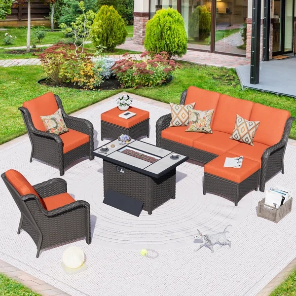 Tommy 5 - Person Outdoor Seating Group with Cushions and Firepit