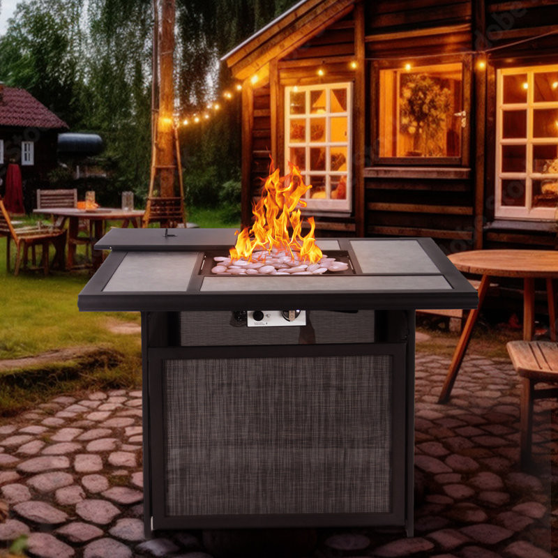 Saraina 36.8'' W Steel Propane Outdoor Fire Pit Table with Lid