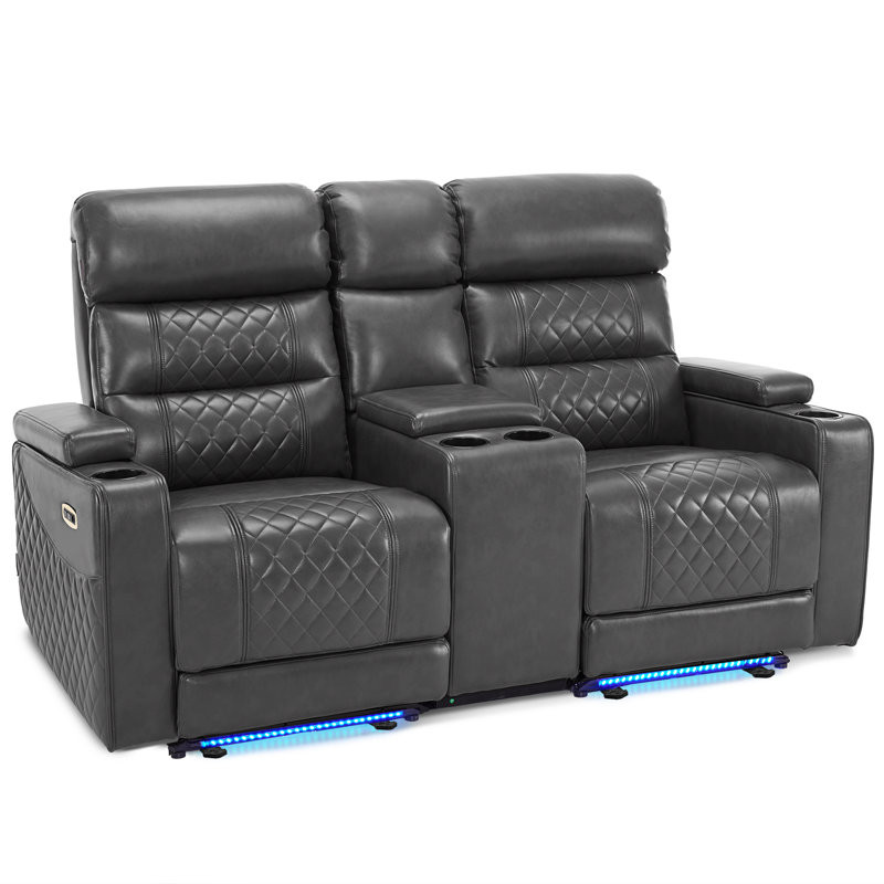 Power Reclining Loveseat Sofa with Adjustable Headrests and Console, Home Theater Seating