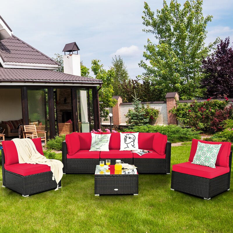 6 Piece Rattan Sectional Seating Group with Cushions