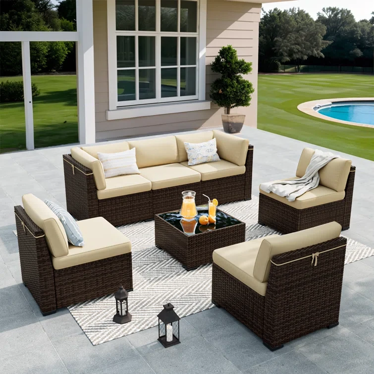 Patio Furniture Set 11 Piece Patio Sectional Sofa with Table Rattan