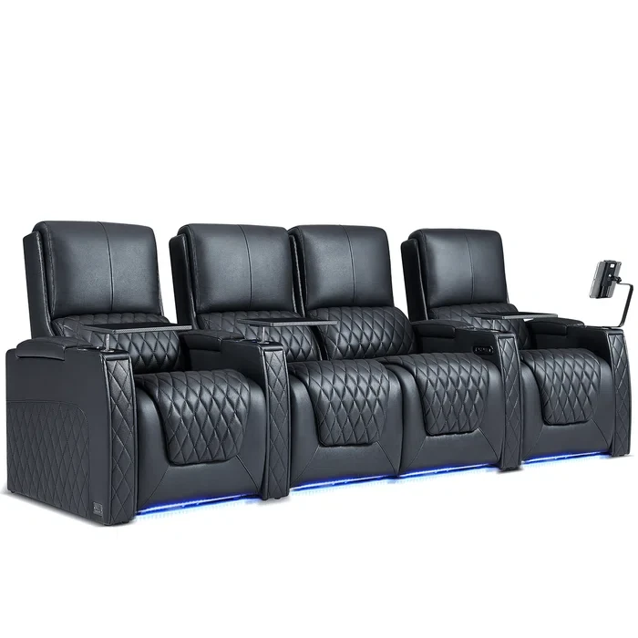 Leather Home Theater Seating with Cup Holder (Set of 4)