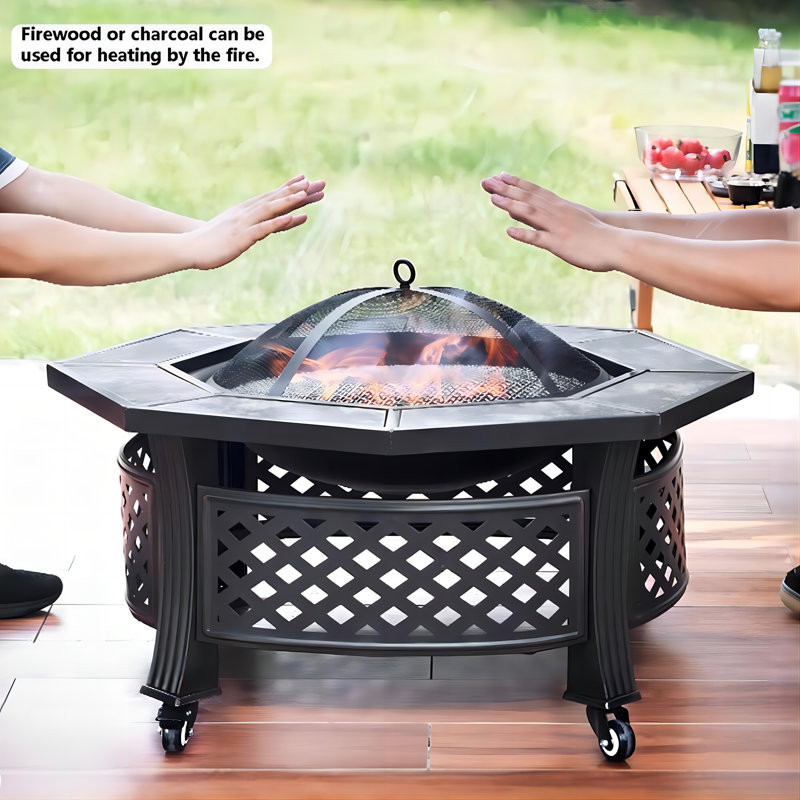 Soka 22.83'' H x 34.65'' W Cold Rolled Steel Outdoor Fire Pit Table with Lid