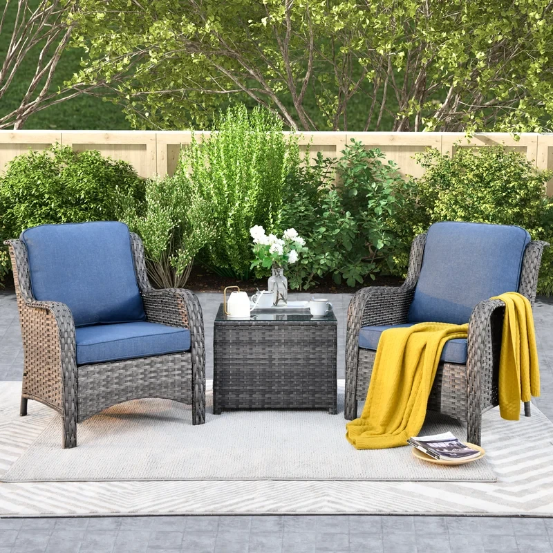 Thala Wicker/Rattan 3 Piece Patio Set with Cushions