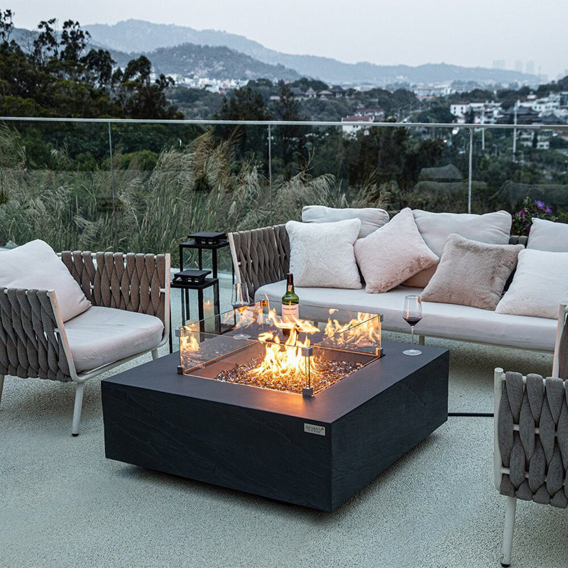 15" H x 40" W Concrete Outdoor Fire Pit Table with Lid