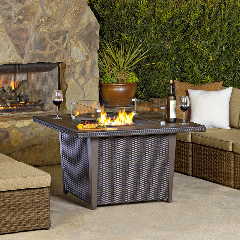 24.6" H x 42" W Aluminum Propane Outdoor Fire Pit Table with Lid