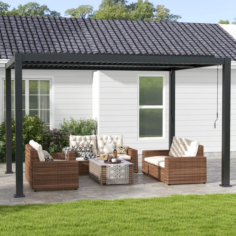 10' H x 13' W x 8' D Aluminum Outdoor Pergola with Independent Louvered