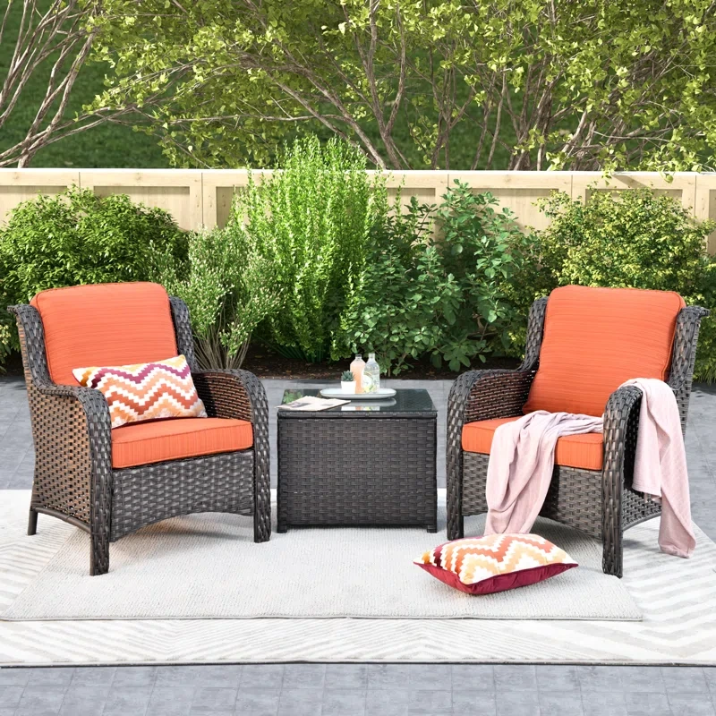 Thala Wicker/Rattan 3 Piece Patio Set with Cushions