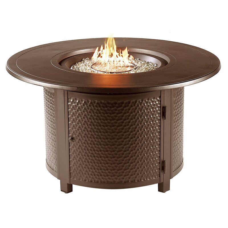 Round 44 In. X 44 In. Aluminum Propane Fire Pit Table With Glass Beads, Two Covers, Lid, 55,000 Btus