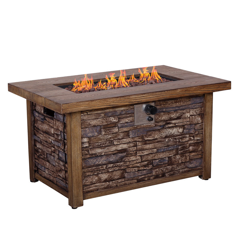 Hareer 23.8" H x 43.5" W Magnesium Oxide Propane Outdoor Fire Pit Table with Lid