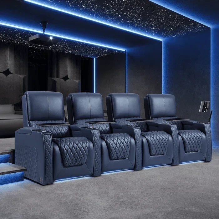 Leather Home Theater Seating with Cup Holder (Set of 3)