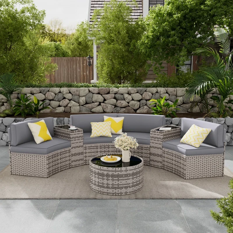 Curved Outdoor Sofa Set - Stylish Wicker with Storage Table for Cozy Comfort