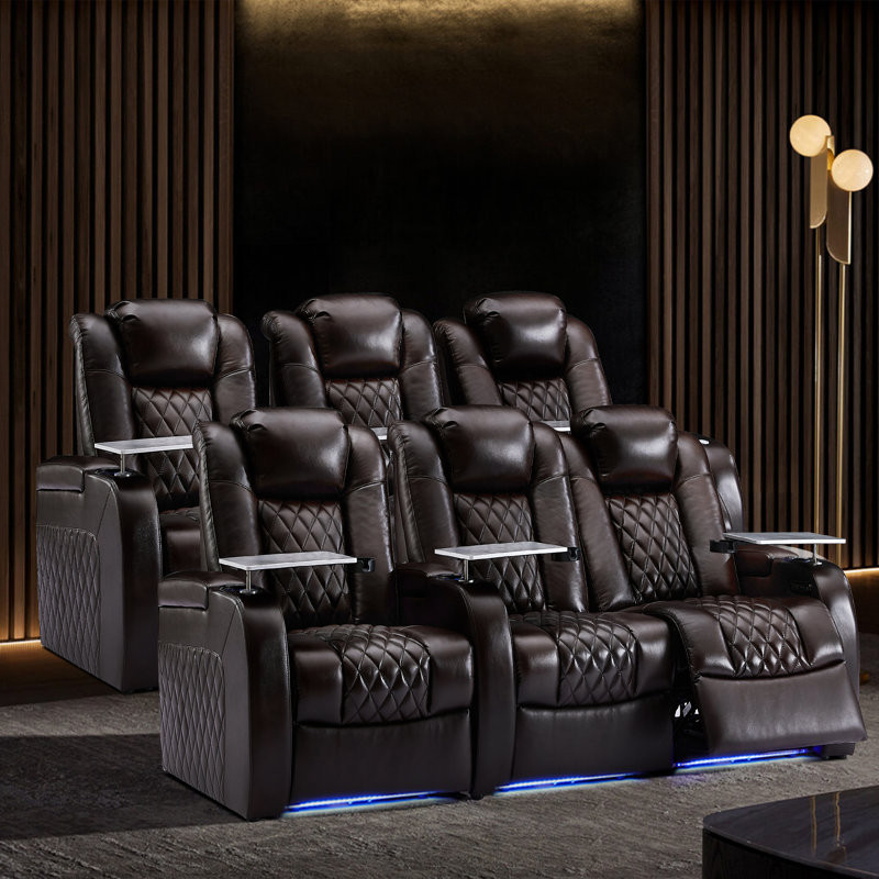 Upholstered Home Theater Seating with Cup Holder