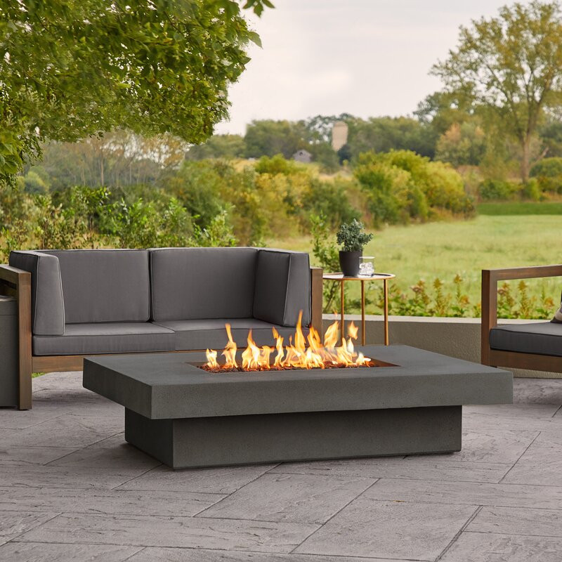 Geneva Rectangle Concrete Propane Fire Pit Table by Jensen Co. 14" H x 60" W x 45" D