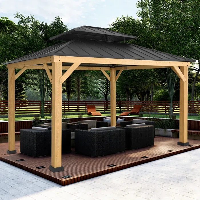 Permanent Wood Gazebo 13 Ft. W x 11 Ft. D Cedar Patio Gazebo