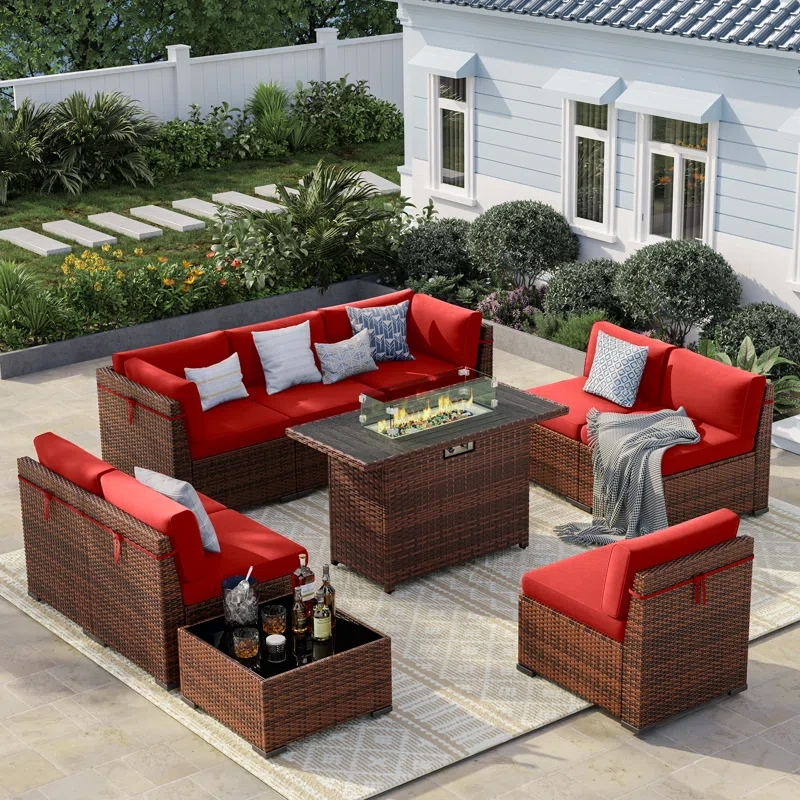 8 Person Rattan Sectional Seating Group With Cushions