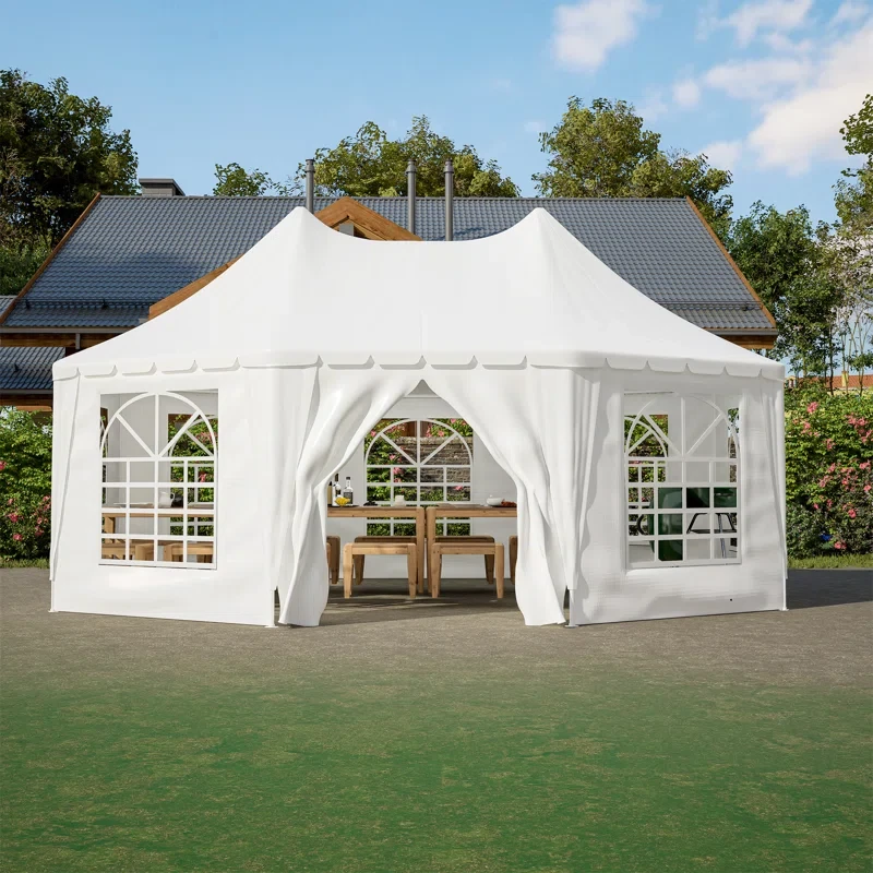 Steel Canopy Party Tent Heavy Duty Wedding Tent 137.75" H x 238.91" W x 175.19" D