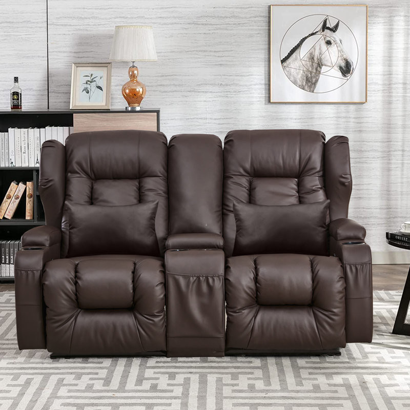 Iyed Faux Leather Home Theater Seating with Cup Holder