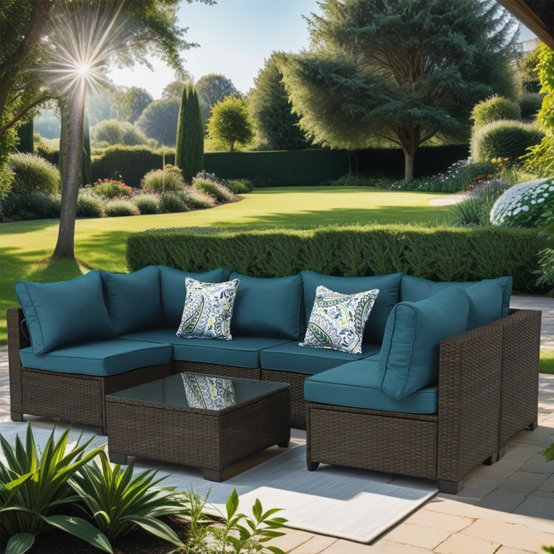 Jaleek 159 Wide Outdoor Wicker Patio Sectional Seating Group