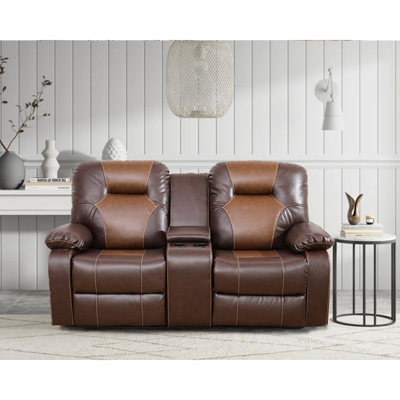 Eustasius Faux Leather Home Theater Seating with Cup Holder