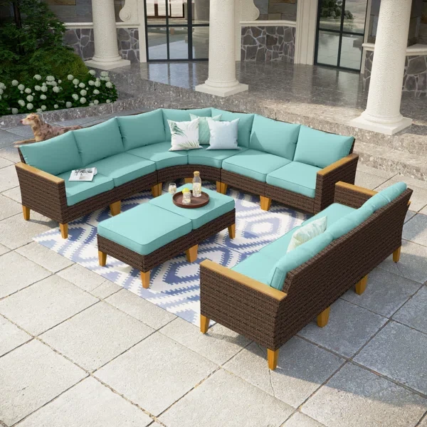 Argyri Wicker Outdoor Patio Conversation Furniture Sectional Set with Cushions