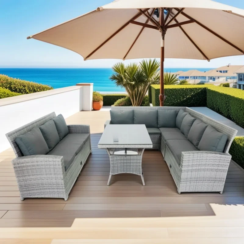 5 Piece Patio Wicker Outdoor Sectional Set 9 Seater Conversation Set With 3 Storage Under Seat