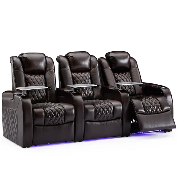 Leather Home Theater Seating with Cup Holder (Set of 3)