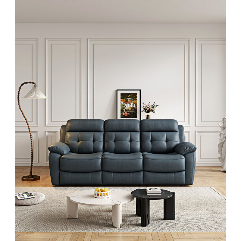 Genuine Leather Non-Power Reclining Sofa with Drop Down Table