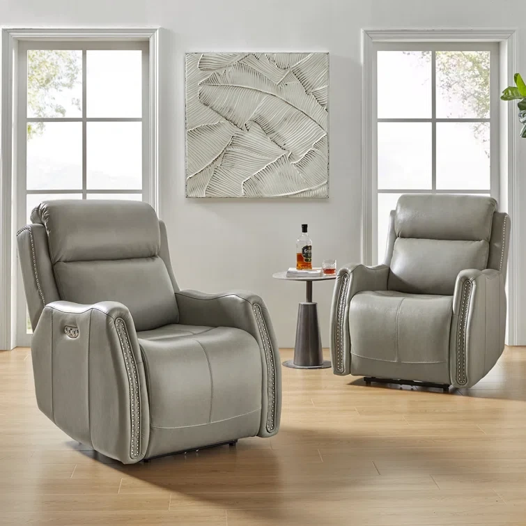 Natassia Traditional Genuine Leather Power Recliner with One-touch Reset (Set of 2)