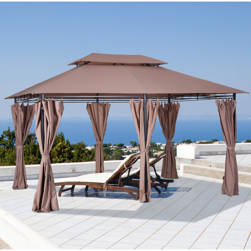 Outsunny Patio Gazebo, Outdoor Gazebo Canopy Shelter with Curtains,Khaki